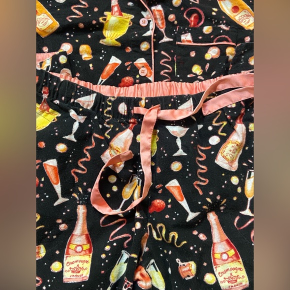 Nick & Nora Flannel Pajama Set NYE Champagne Size Small - Picture 4 of 4